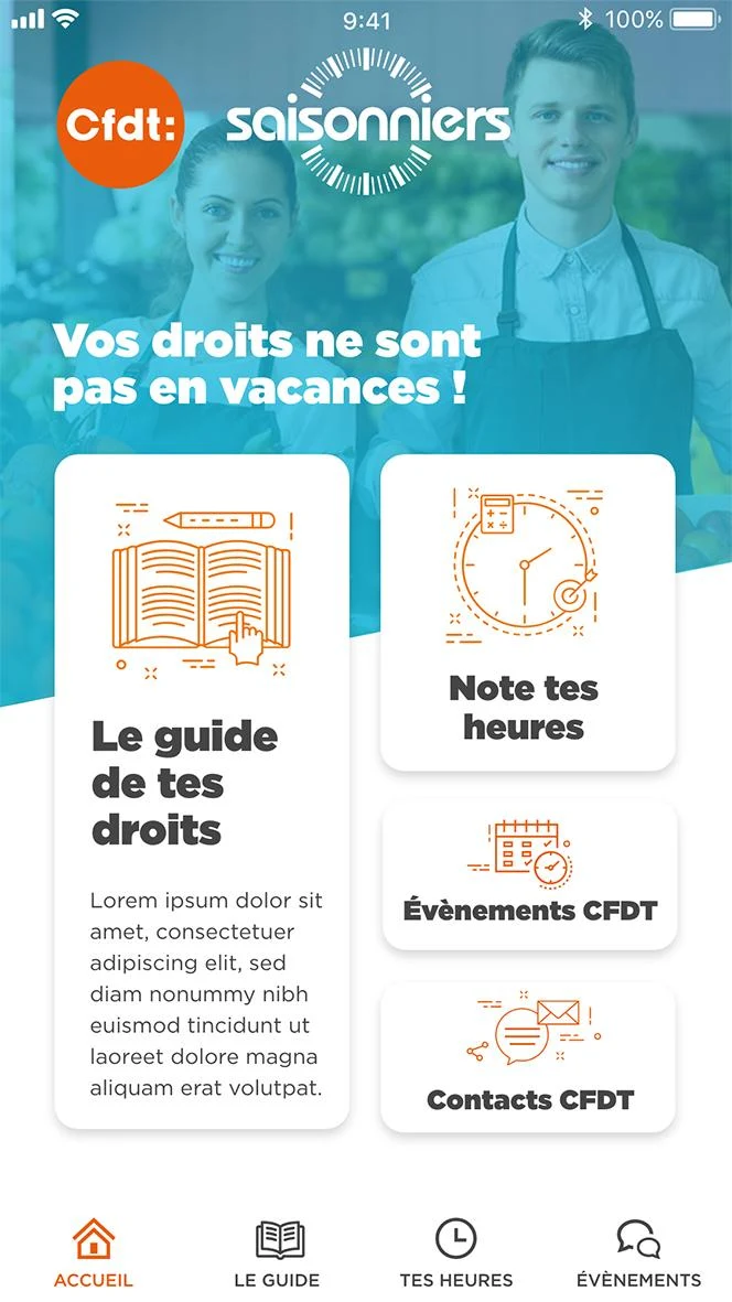 CFDT Saisonniers - Écran d'accueil de l'application