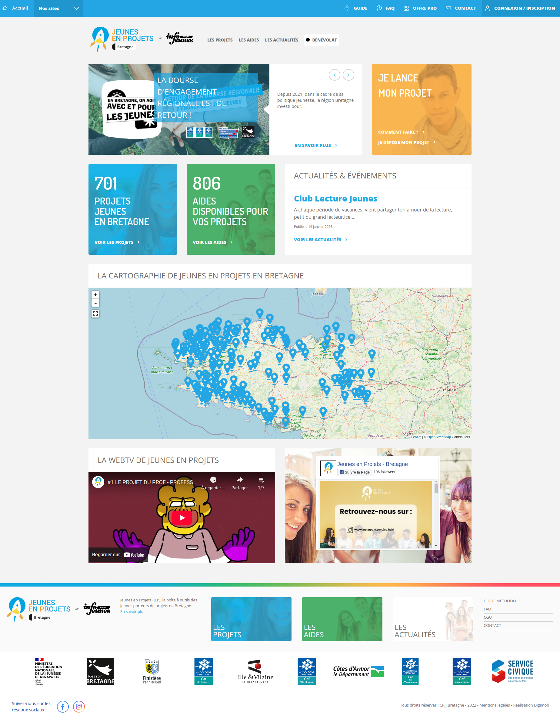 Page d'accueil de jep.bzh - Cartographie des projets jeunes en Bretagne